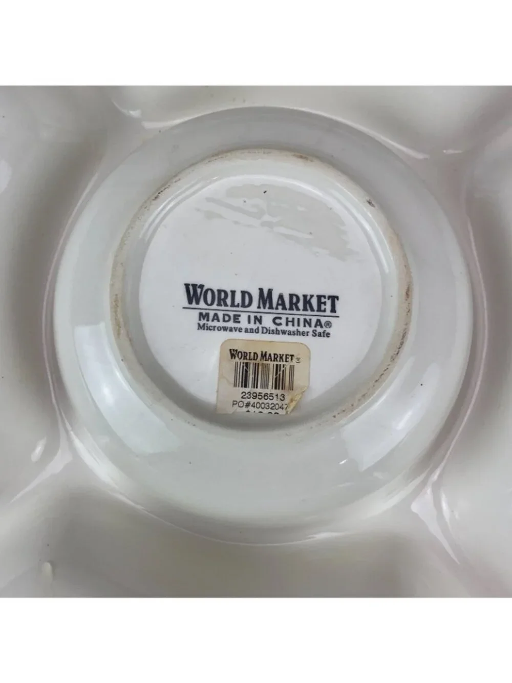World Market  Stoneware Cream Gold Cobalt Blue Section Veggie Serving 16